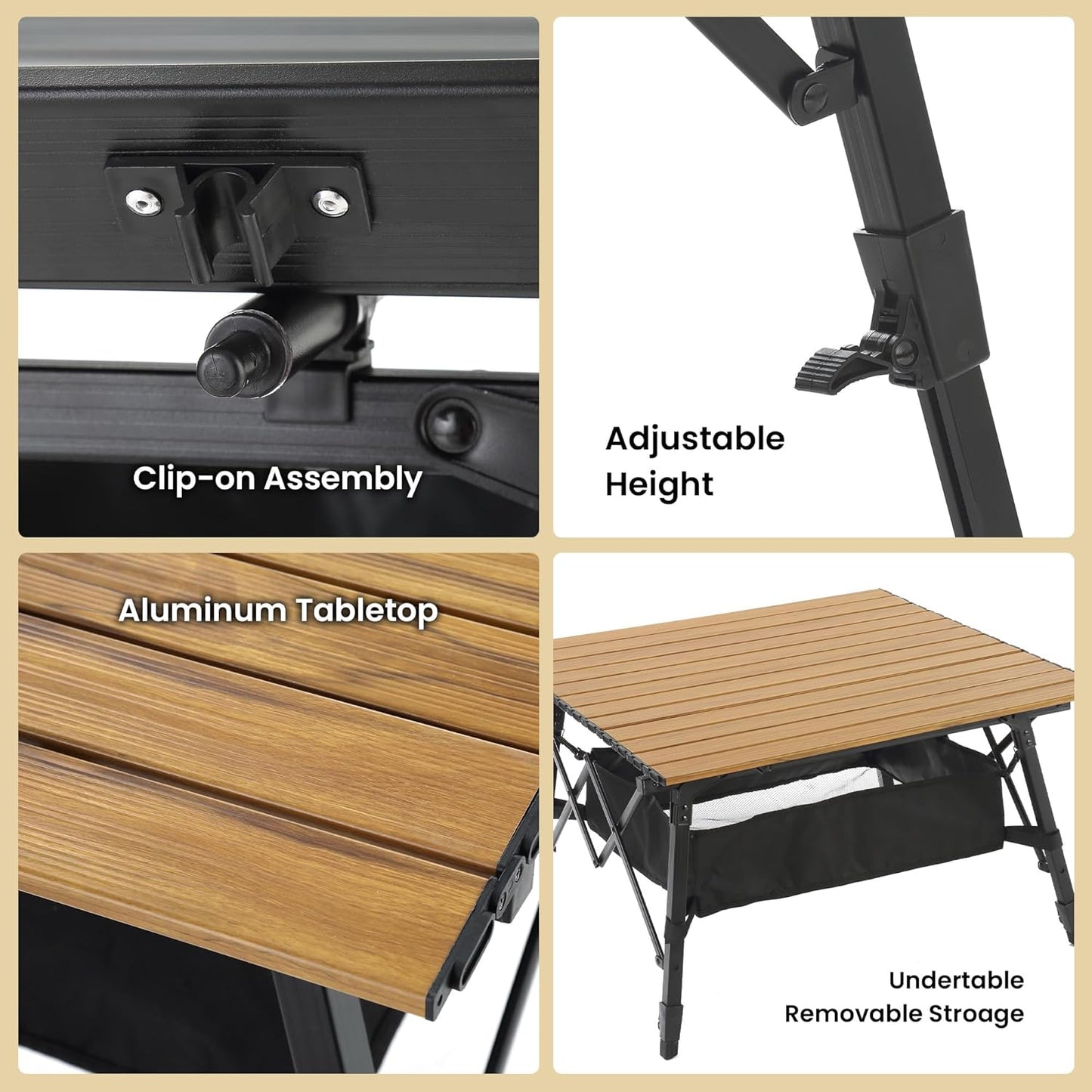 ARROWHEAD OUTDOOR 39" Aluminum Folding Camping Roll Up Table with Adjustable Height - With Storage and Carrying Bag