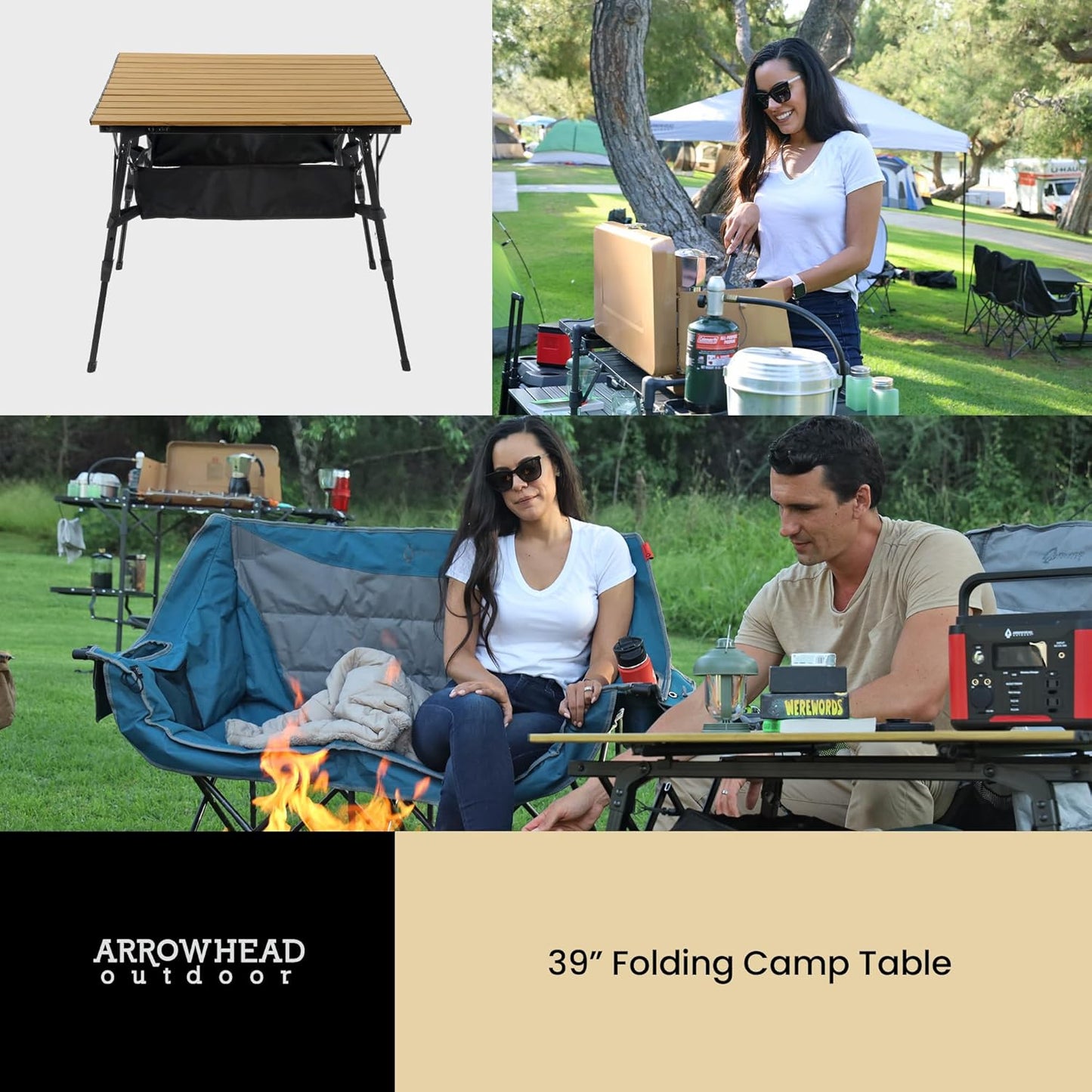 ARROWHEAD OUTDOOR 39" Aluminum Folding Camping Roll Up Table with Adjustable Height - With Storage and Carrying Bag